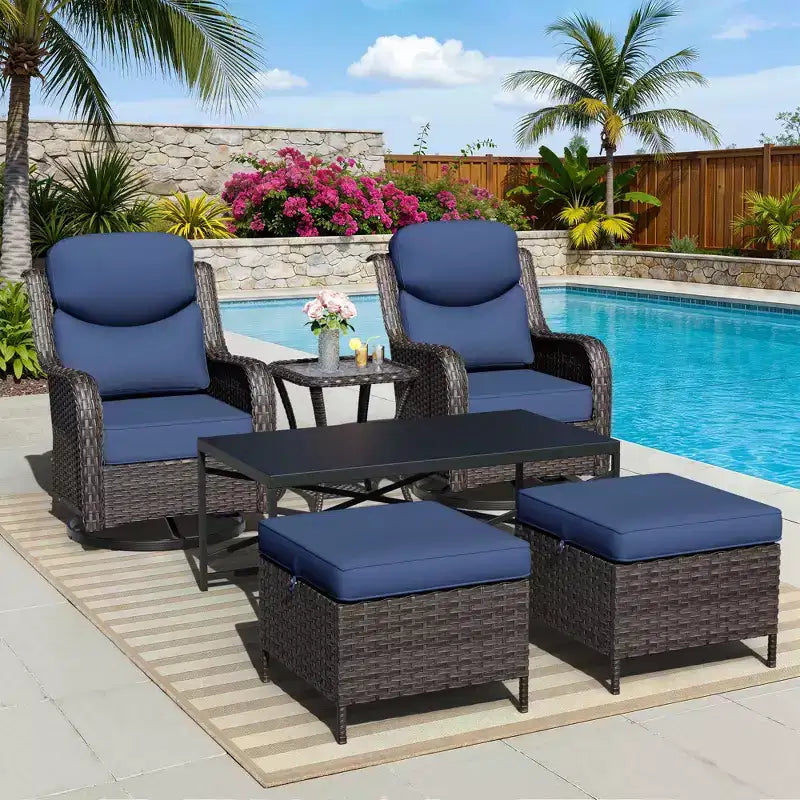 Ensemble de fauteuils à bascule d'extérieur UPTIOT avec poufs et tables