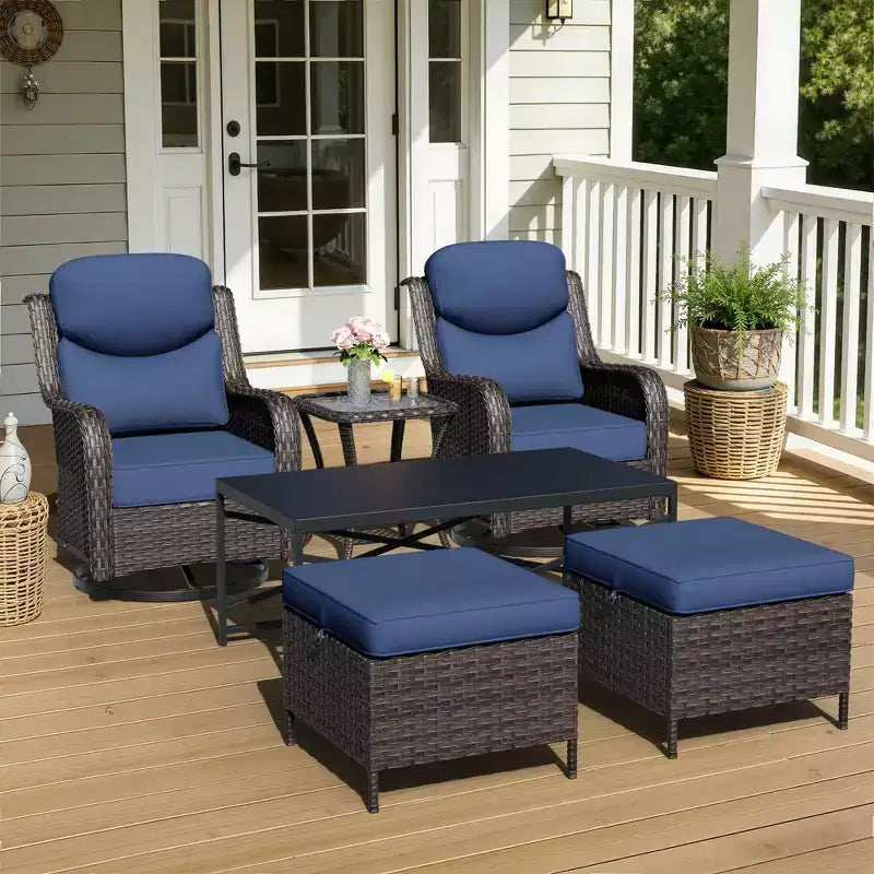 Ensemble de fauteuils à bascule d'extérieur UPTIOT avec poufs et tables