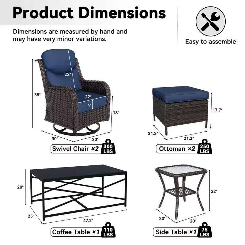 Ensemble de fauteuils à bascule d'extérieur UPTIOT avec poufs et tables