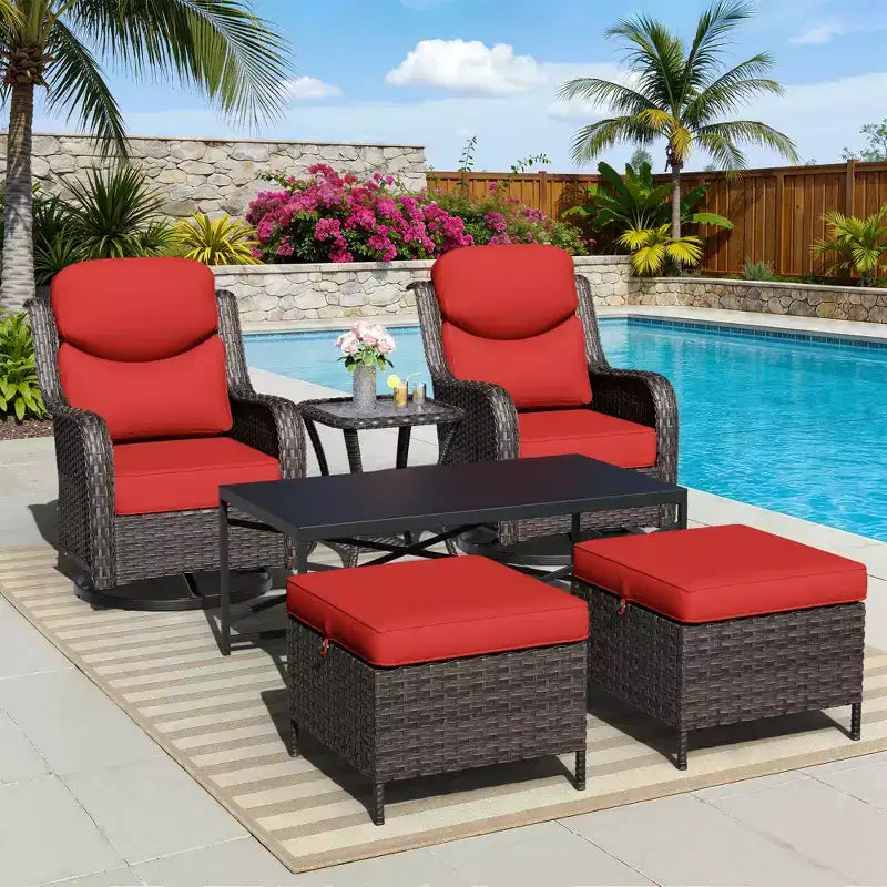 Ensemble de fauteuils à bascule d'extérieur UPTIOT avec poufs et tables