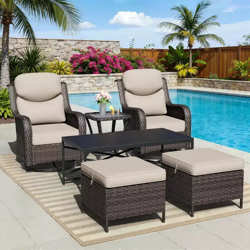 Ensemble de fauteuils à bascule d'extérieur UPTIOT avec poufs et tables