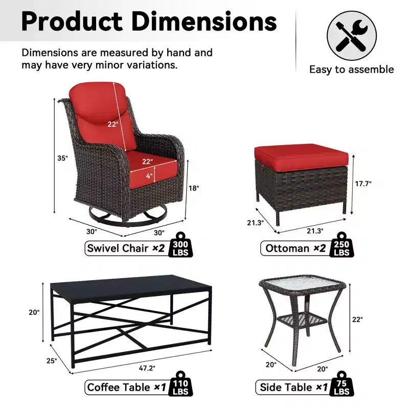 Ensemble de fauteuils à bascule d'extérieur UPTIOT avec poufs et tables