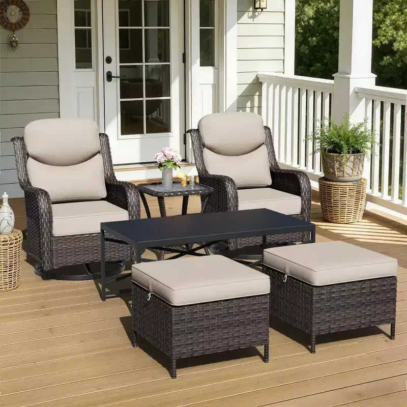 Ensemble de fauteuils à bascule d'extérieur UPTIOT avec poufs et tables