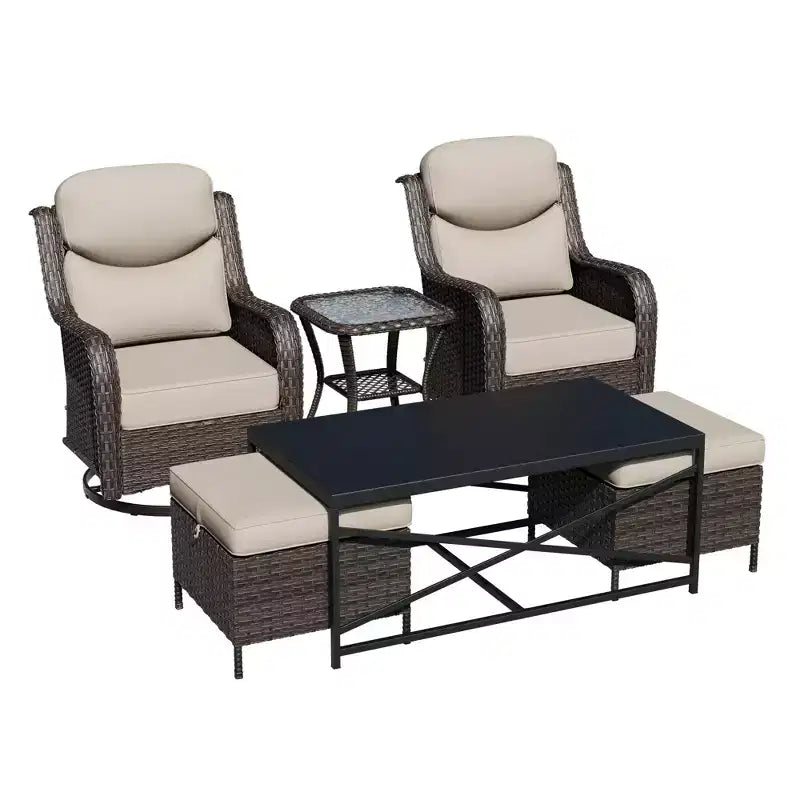 Ensemble de fauteuils à bascule d'extérieur UPTIOT avec poufs et tables