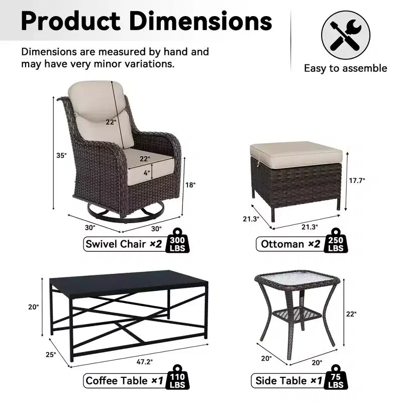 Ensemble de fauteuils à bascule d'extérieur UPTIOT avec poufs et tables