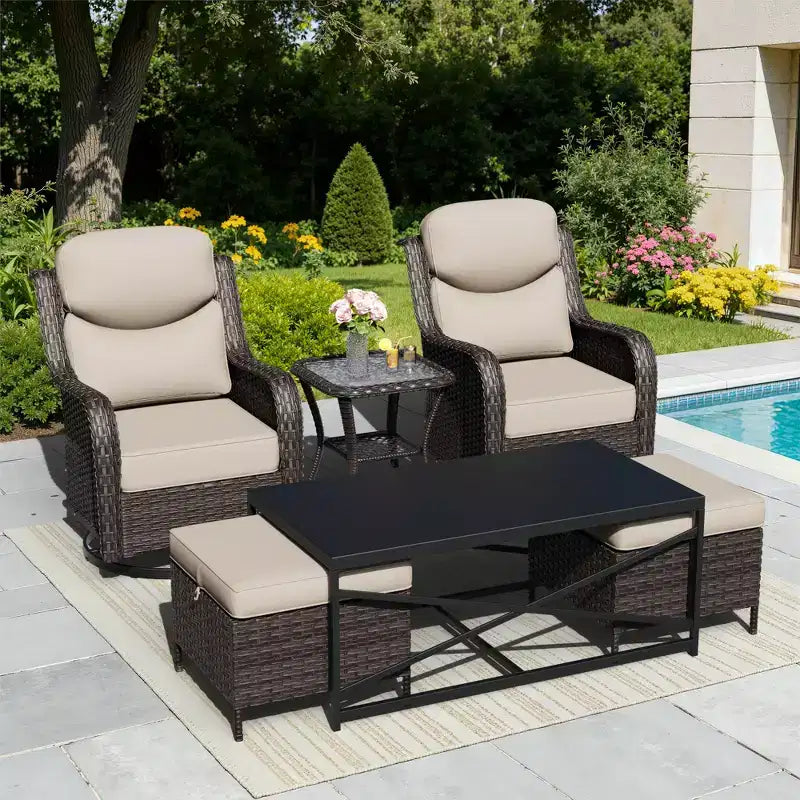 UPTIOT Outdoor Rocking Chair Set with Ottomans and Tables