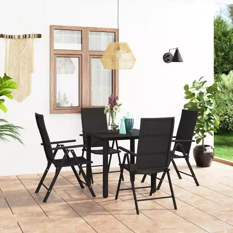 vidaXL Salon de jardin noir, en rotin PE, aluminium et verre, petit modèle