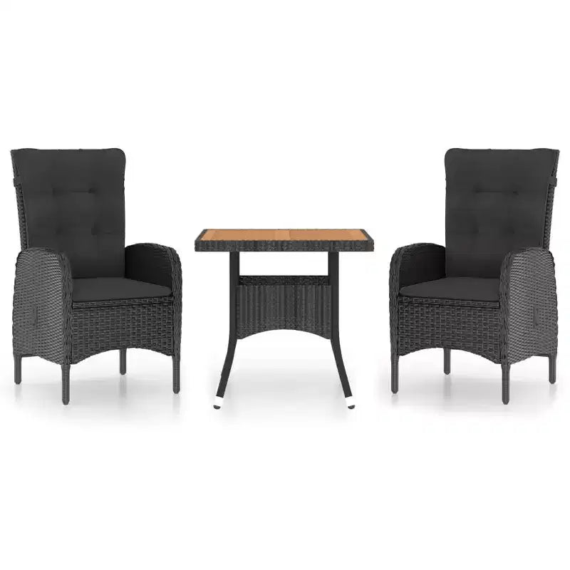 vidaXL Garden Dining Set Black Poly rattan, steel, acacia wood, polyester