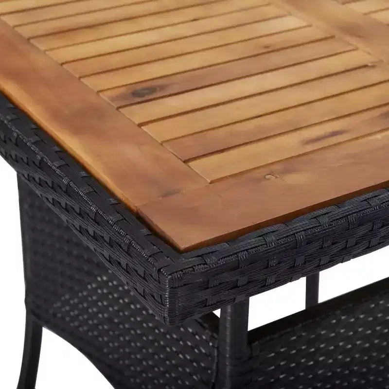 vidaXL Salon de jardin noir en polyrotin, acier, bois d'acacia et polyester