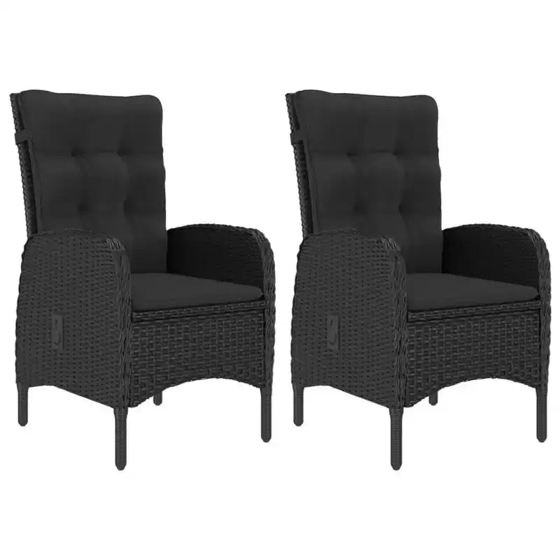 vidaXL Salon de jardin noir en polyrotin, acier, bois d'acacia et polyester