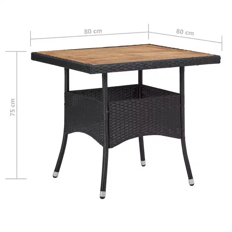 vidaXL Salon de jardin noir en polyrotin, acier, bois d'acacia et polyester