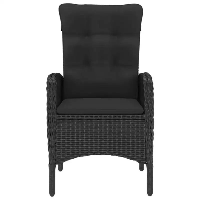 vidaXL Salon de jardin noir en polyrotin, acier, bois d'acacia et polyester