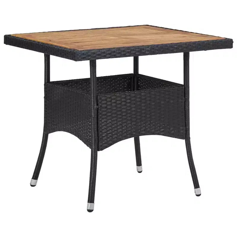 vidaXL Salon de jardin noir en polyrotin, acier, bois d'acacia et polyester