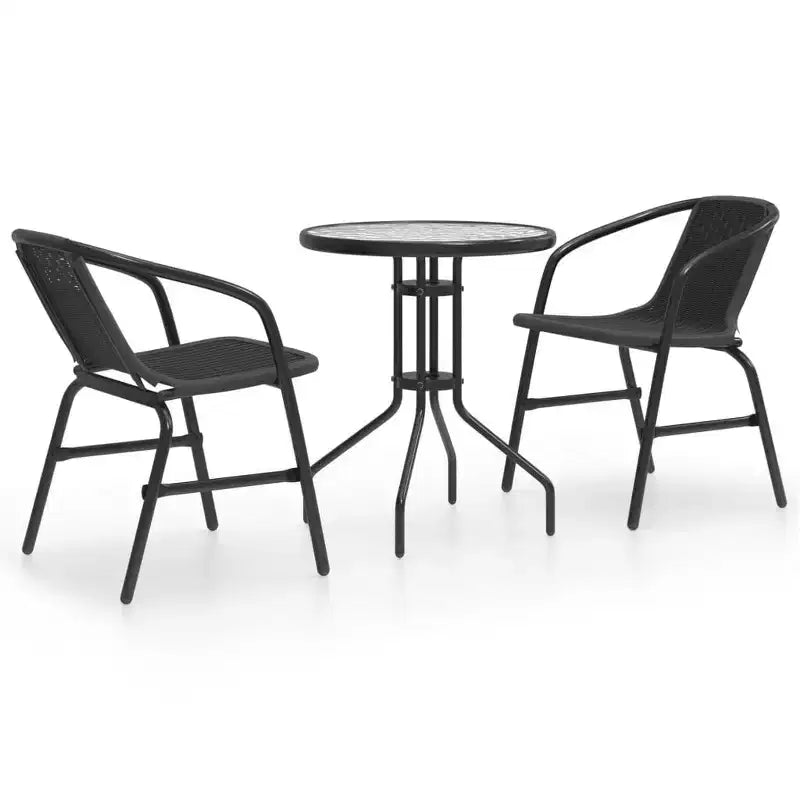 vidaXL Garden Dining Set Black Steel, Tempered Glass, Plastic Rattan
