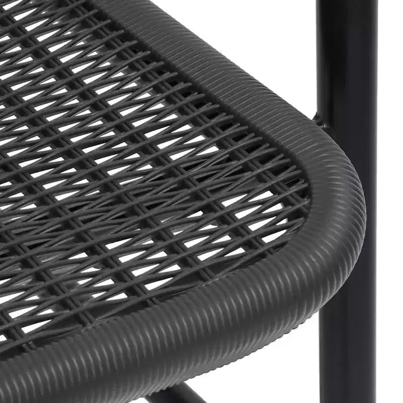 vidaXL Ensemble de salle à manger de jardin noir en acier, verre trempé, rotin en plastique