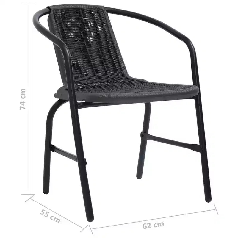 vidaXL Ensemble de salle à manger de jardin noir en acier, verre trempé, rotin en plastique