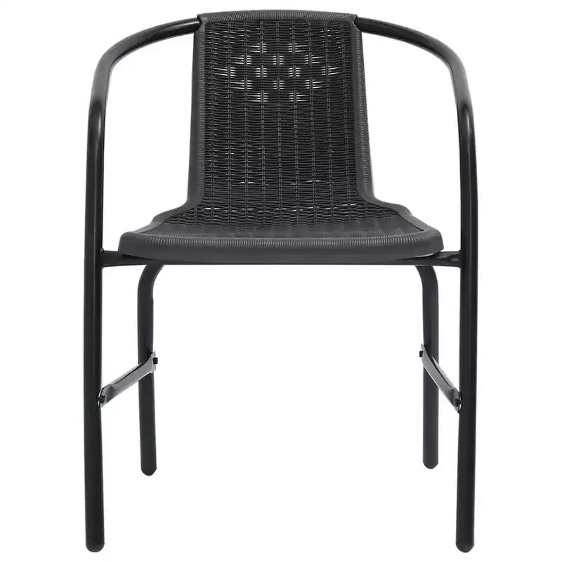 vidaXL Ensemble de salle à manger de jardin noir en acier, verre trempé, rotin en plastique
