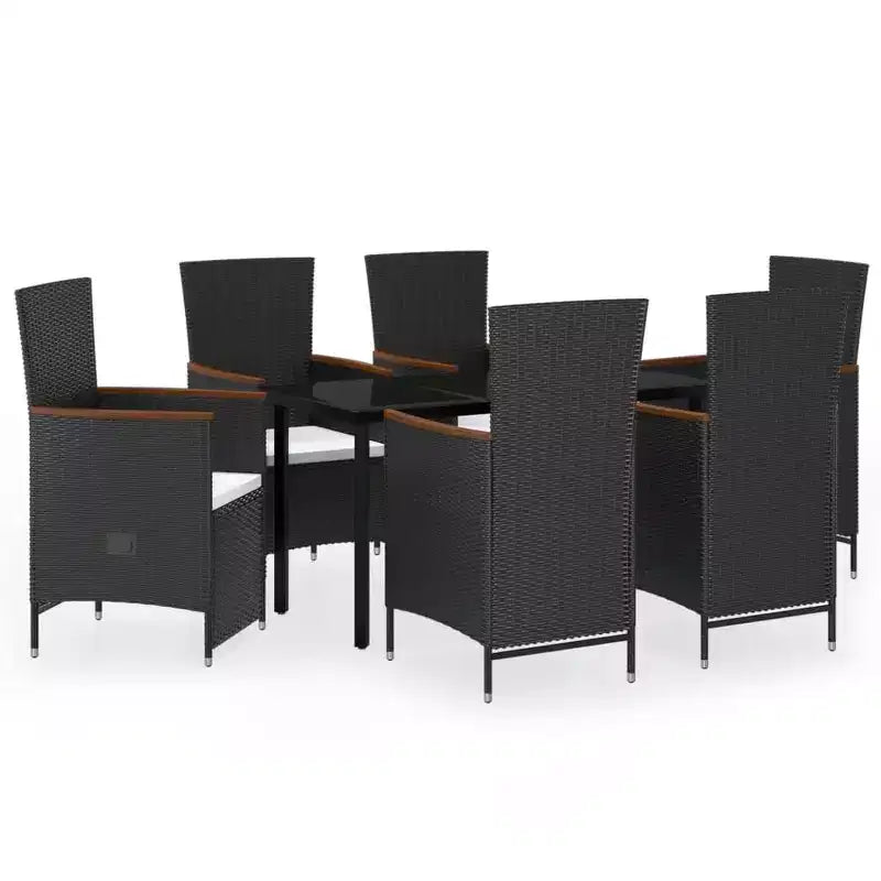 vidaXL Garden Dining Set Black PE rattan Large Adjustable Armrests