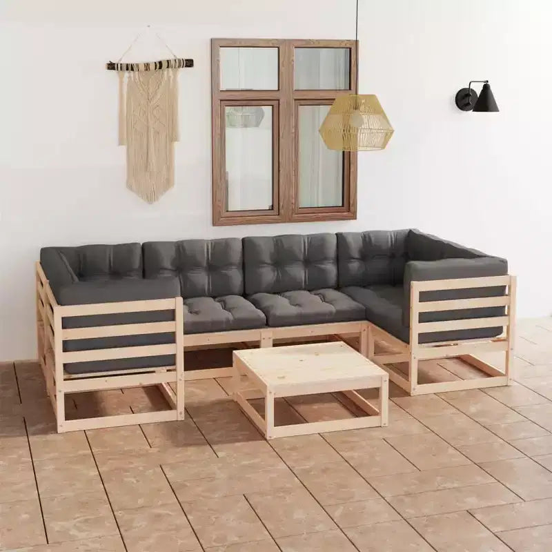 vidaXL Salon de jardin Bois de pin massif Bois de pin massif, 100 % polyester