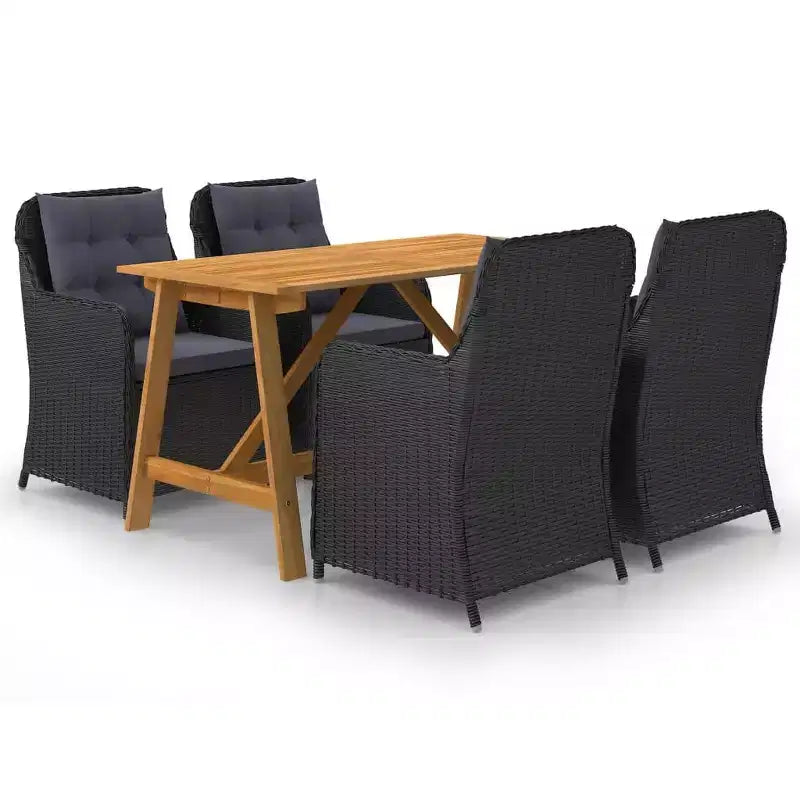 vidaXL Dining Set Black,Rattan,Dark Grey,Wood
