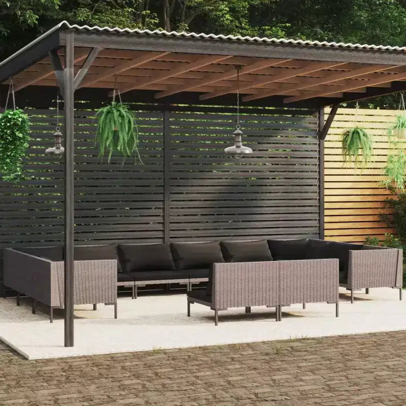vidaXL Salon de jardin modulaire en résine tressée gris foncé grand format