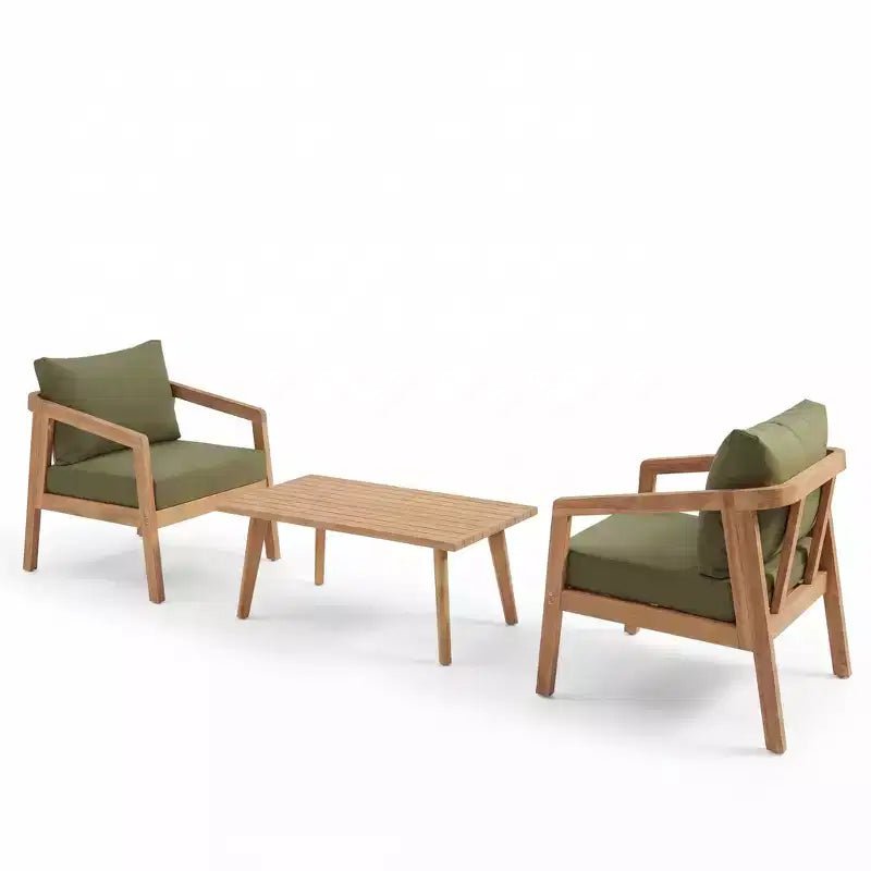 Christopher Knight Home Muhin Ensemble de 3 meubles de patio modernes en acacia avec coussins et table rectangulaire à lattes