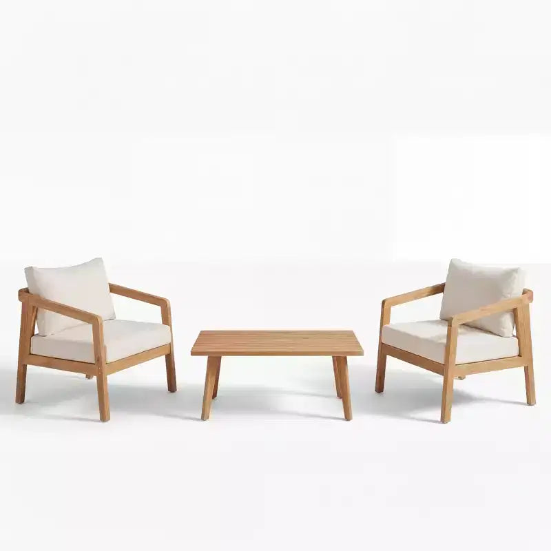 Christopher Knight Home Muhin Ensemble de 3 meubles de patio modernes en acacia avec coussins et table rectangulaire à lattes