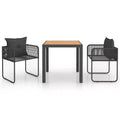 vidaXL Dining Set Black PVC Rattan Durable 3 Piece Patio Dining Set