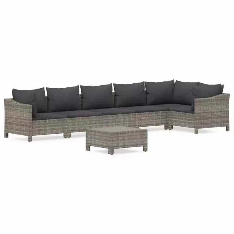 vidaXL Garden Lounge Set Grey PE Rattan, Powder-coated Steel