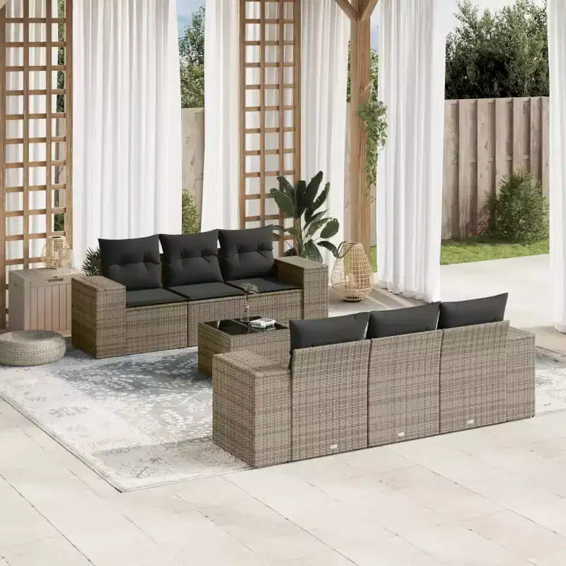 vidaXL Salon de jardin Gris Résine tressée, acier laqué, verre trempé