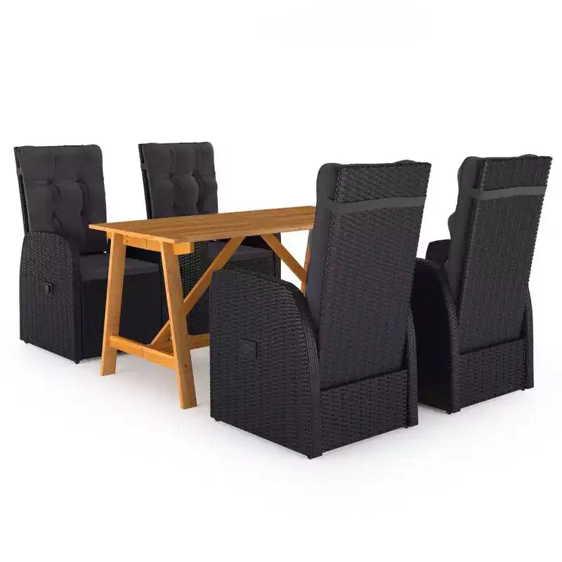 vidaXL Dining Set Black Solid Acacia wood, PE Rattan, Powder-Coated Steel