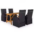 vidaXL Dining Set Black Solid Acacia wood, PE Rattan, Powder-Coated Steel