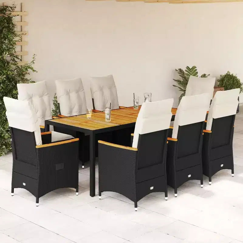 vidaXL Ensemble de salle à manger de jardin, 8 places, en résine tressée noire, avec accoudoirs réglables