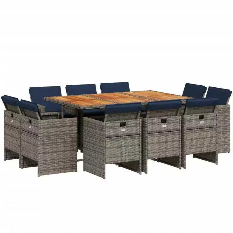 vidaXL Patio Dining Set Set of 10 Gray PE Rattan Large Collapsible