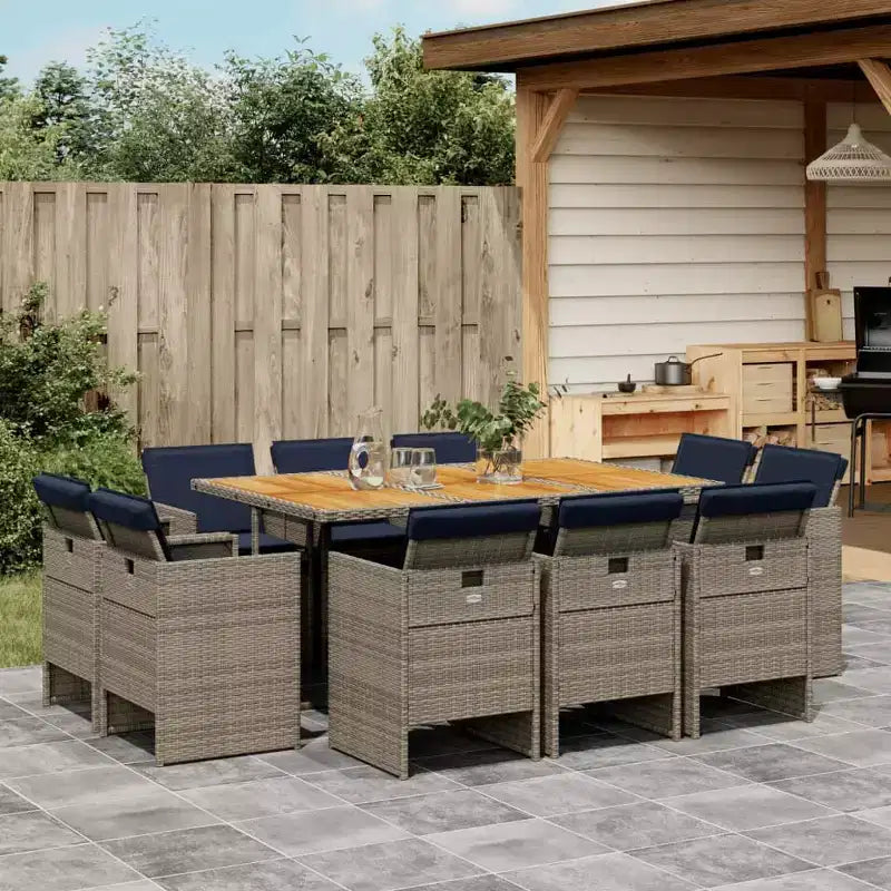 vidaXL Salon de jardin 10 pcs Résine tressée Gris Grand Pliable