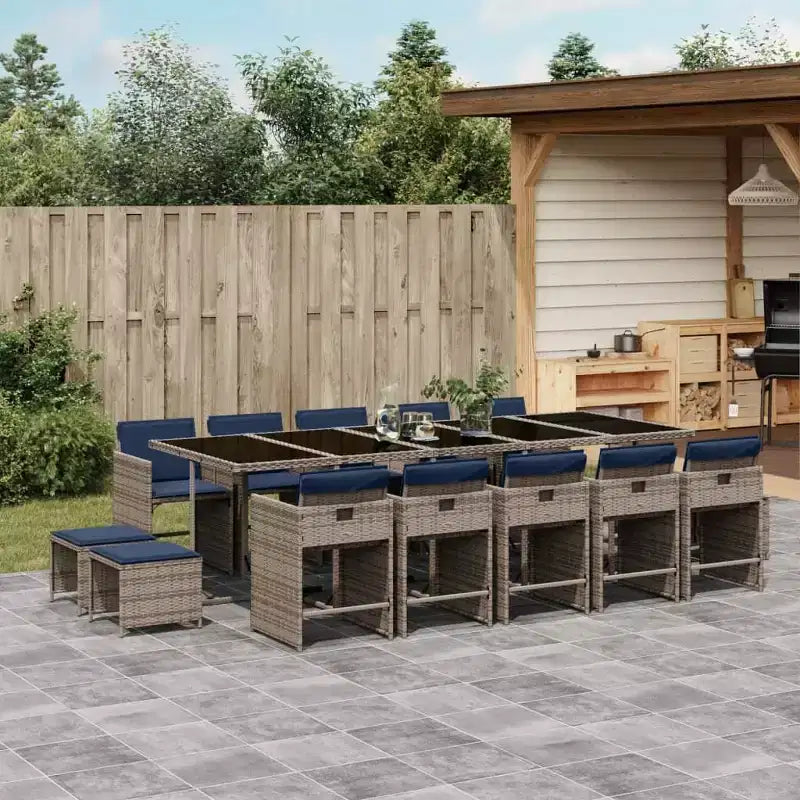 vidaXL Set de salle à manger d'extérieur 14 pcs Gris, bleu marine