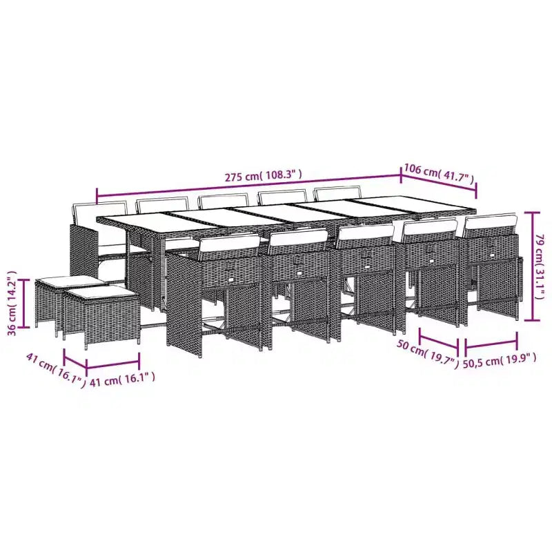vidaXL Set de salle à manger d'extérieur 14 pcs Gris, bleu marine