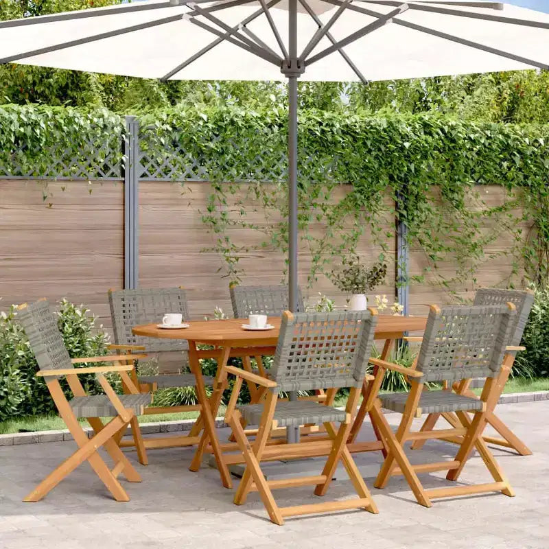vidaXL Ensemble de jardin à dîner Gris Bois d'acacia massif, résine tressée Moyen