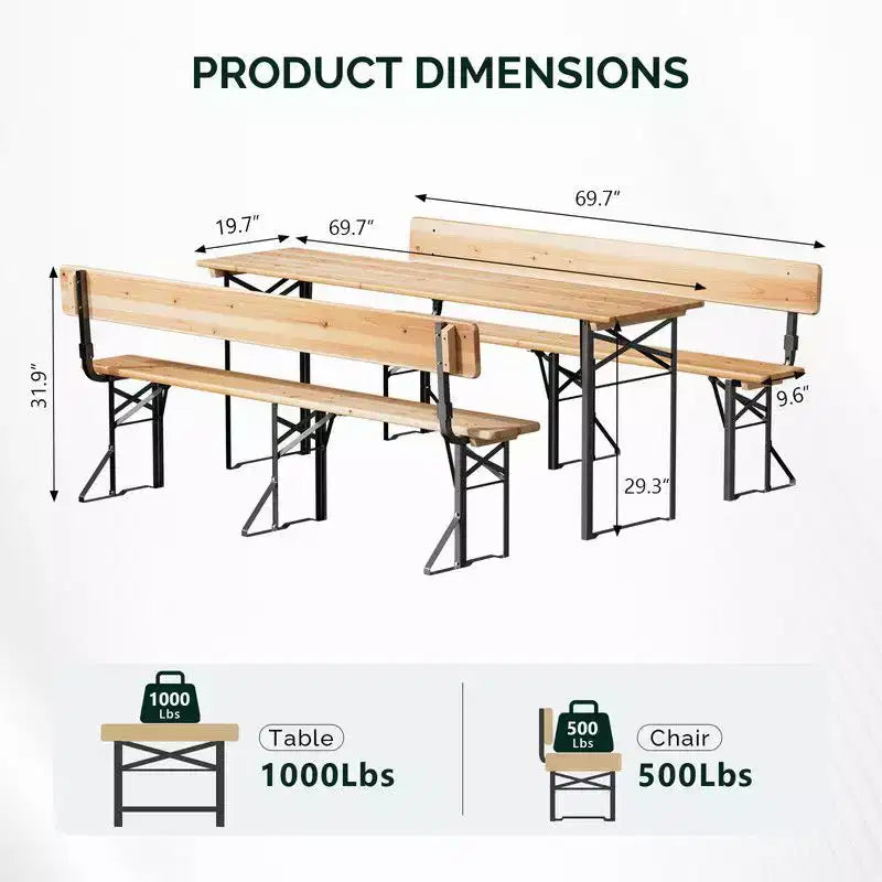 Karl Home Rectangle Wood Picnic Table Iron Frame With Backrest Bench Seats