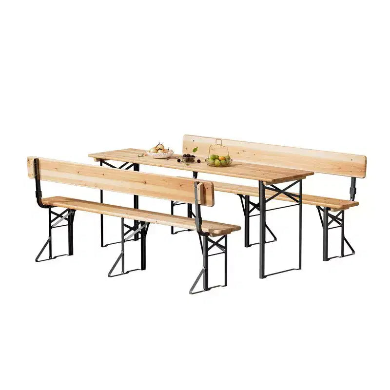 Table de pique-nique rectangulaire en bois Karl Home avec cadre en fer et bancs avec dossier