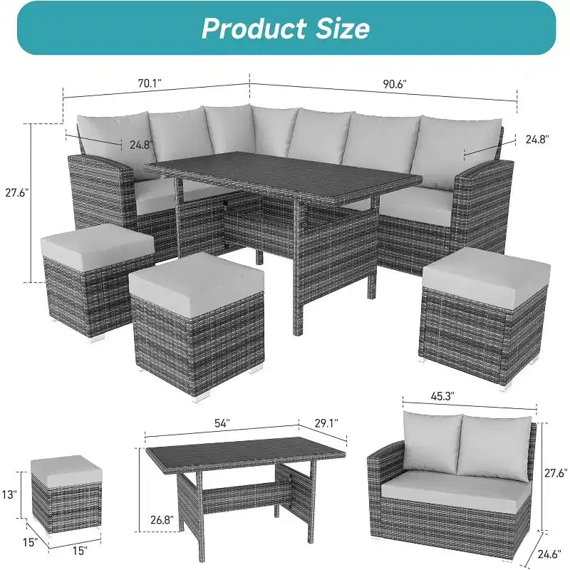 Ensemble de canapés modulaires de patio en rotin PE 9 places avec table de rangement Coussins déperlants Gris pour jardin, terrasse, piscine
