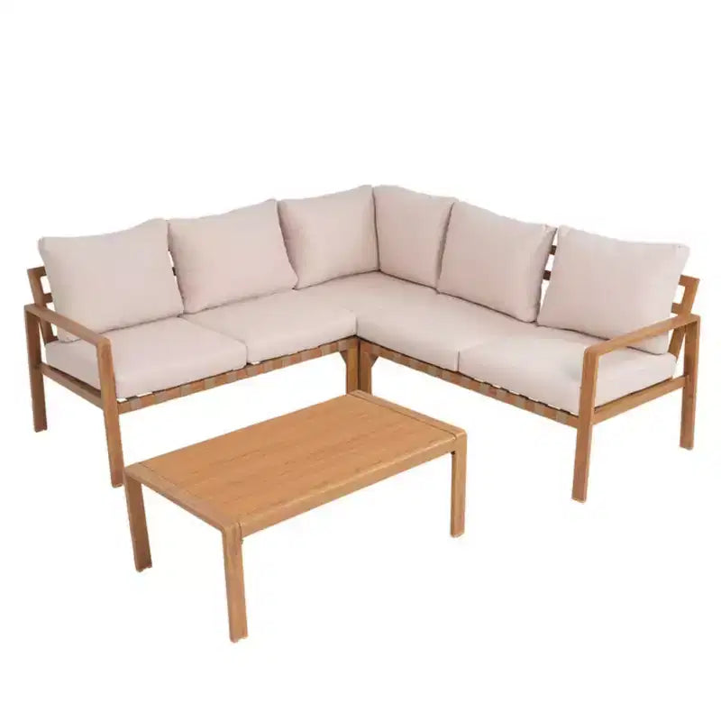 GDFStudio Deepak Ensemble de canapés d'extérieur modulables modernes 4 pièces en aluminium avec coussins et table rectangulaire
