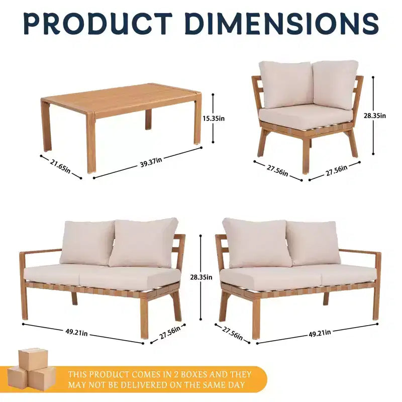 GDFStudio Deepak Ensemble de canapés d'extérieur modulables modernes 4 pièces en aluminium avec coussins et table rectangulaire