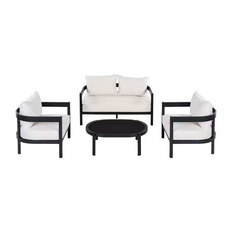 ModernLuxe Ensemble de canapé d'extérieur 4/5 pièces Meubles de conversation pour terrasse Groupe de sièges avec table basse, coussins résistant aux intempéries et cadre résistant à la rouille