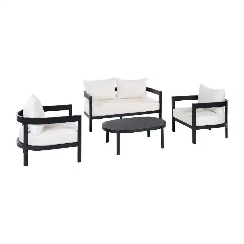 ModernLuxe Ensemble de canapé d'extérieur 4/5 pièces Meubles de conversation pour terrasse Groupe de sièges avec table basse, coussins résistant aux intempéries et cadre résistant à la rouille