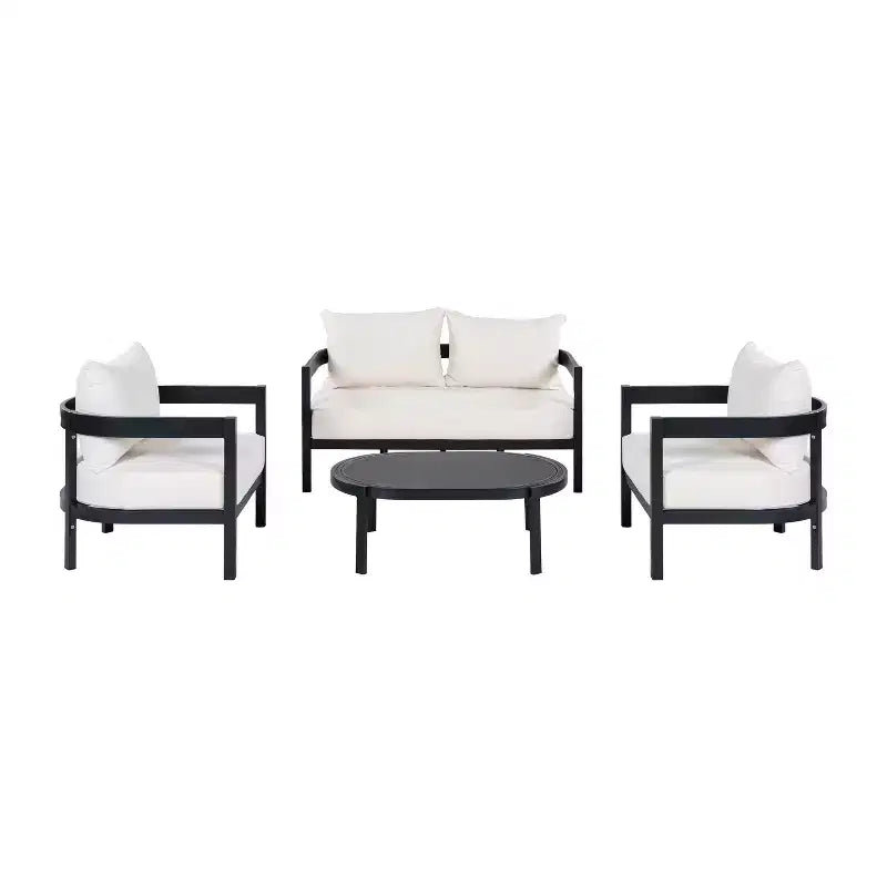 ModernLuxe Ensemble de canapé d'extérieur 4/5 pièces Meubles de conversation pour terrasse Groupe de sièges avec table basse, coussins résistant aux intempéries et cadre résistant à la rouille