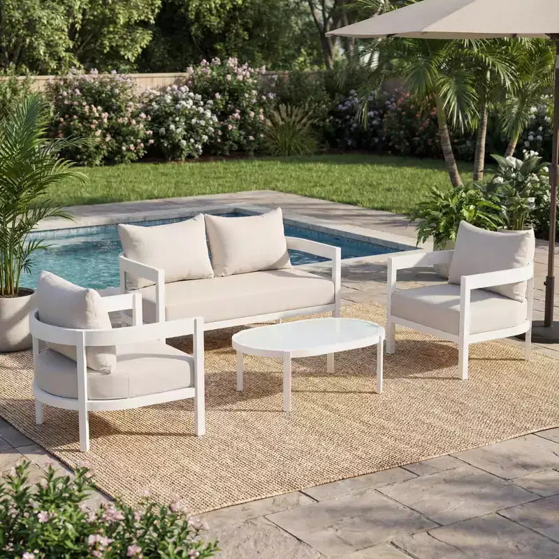 ModernLuxe Ensemble de canapé d'extérieur 4/5 pièces Meubles de conversation pour terrasse Groupe de sièges avec table basse, coussins résistant aux intempéries et cadre résistant à la rouille