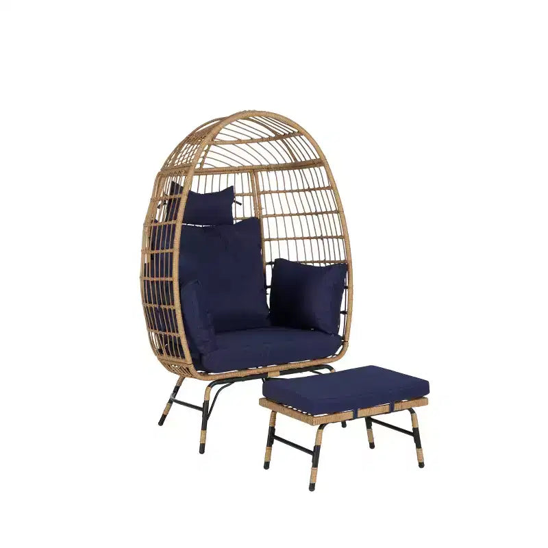 GDFStudio Isaac Fauteuil d'extérieur œuf en osier et métal avec pouf et coussins épais