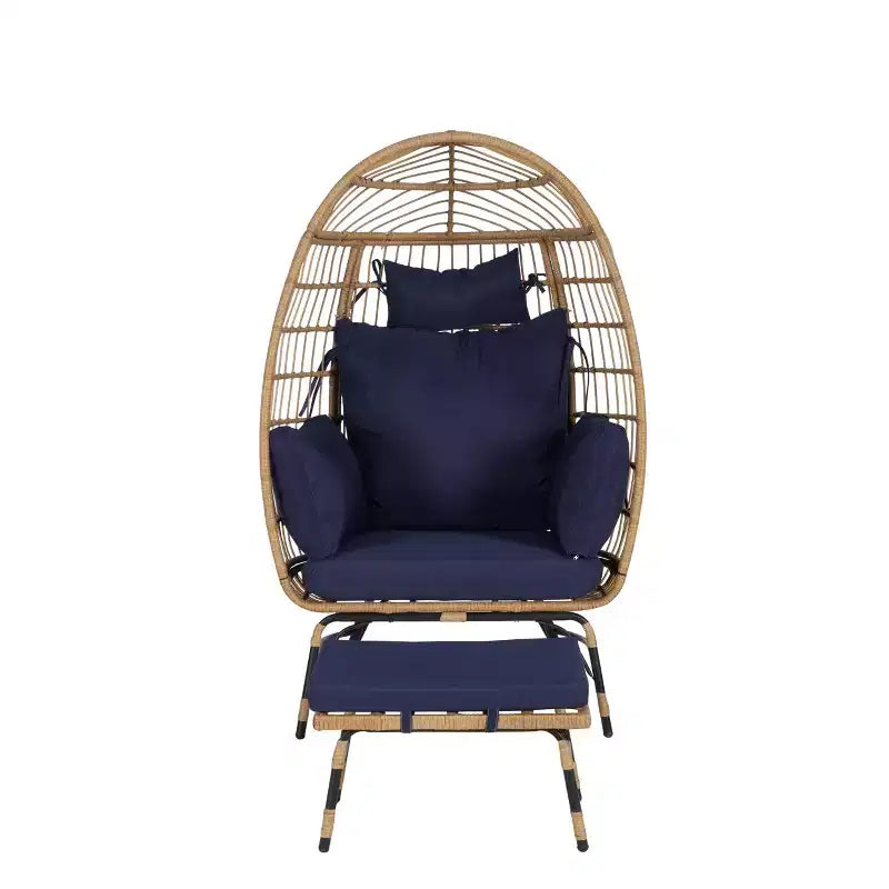 GDFStudio Isaac Fauteuil d'extérieur œuf en osier et métal avec pouf et coussins épais