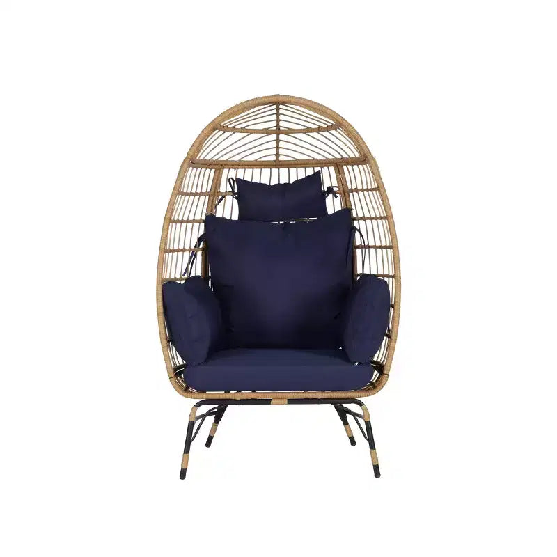 GDFStudio Isaac Fauteuil d'extérieur œuf en osier et métal avec pouf et coussins épais